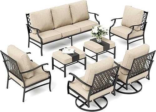 Miniatura 9 de Juego de muebles de patio al aire libre de 7 piezas, moderno juego de conversación de patio exterior con cojín extra grueso de 5.75 pulgadas para