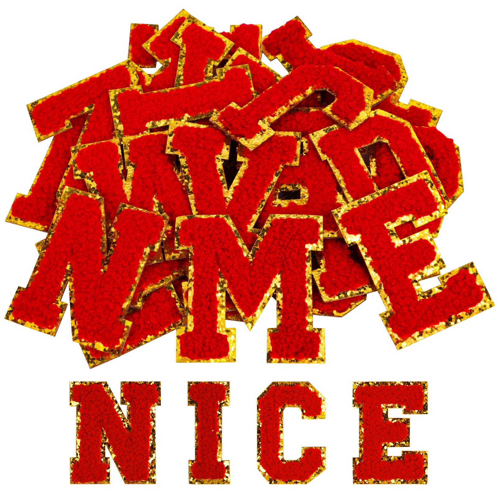 AOOTE Self Adhesive Letter Patches, 26Pcs A-Z Embroidered Applique Patches, Chenille Letters Stickers, Stick on Embroidered Patch for Clothes, Jeans, Dress, Hat, Bags, DIY Accessories, Red