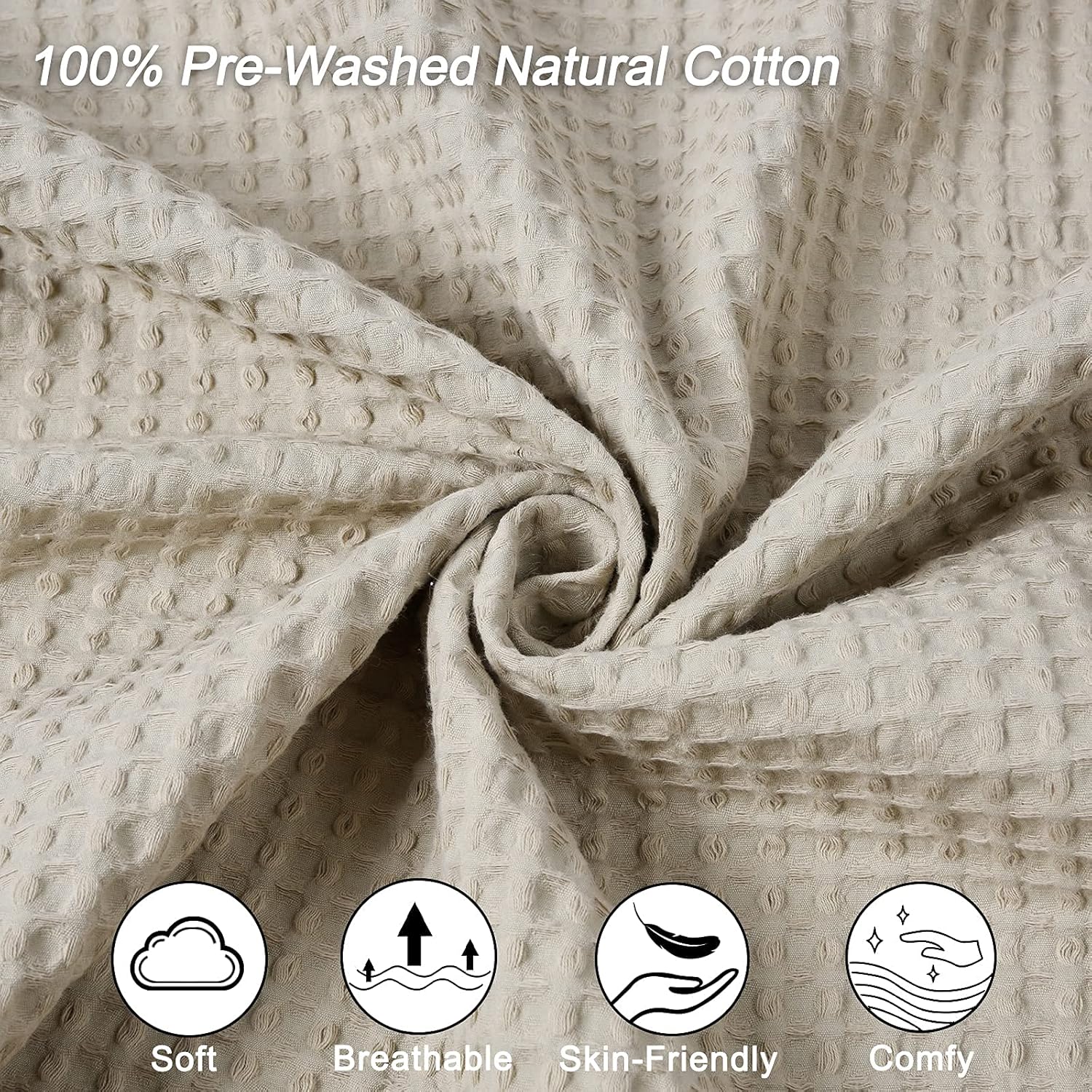 PHF 100% Cotton Waffle Weave Blanket Queen Size 90" x 90" - Pre-Washed Soft Lightweight Breathable Blanket for All Season - Perfect Blanket Layer for Couch Bed Sofa - Elegant Home Decoration - Khaki : Home & Kitchen