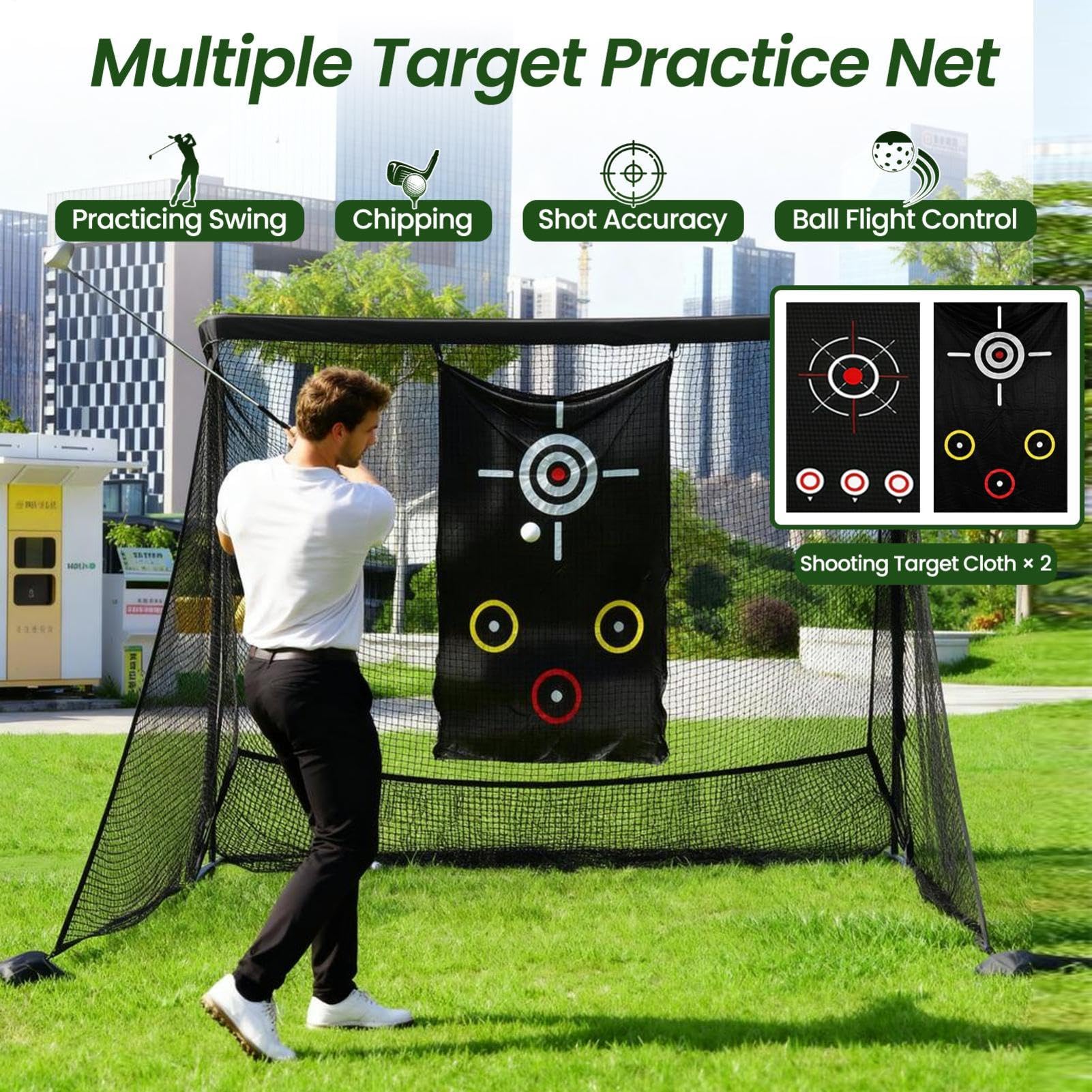 Golf Netz, Golf Netz Trainingsnetz tragbar mit Seitenbarrieren/automatischer Ballrückführung,Golfnetz mit Zwei Zieltüchern, Einer Tragetasche und Vier Bodenankern geliefert für Garten und Zuhause