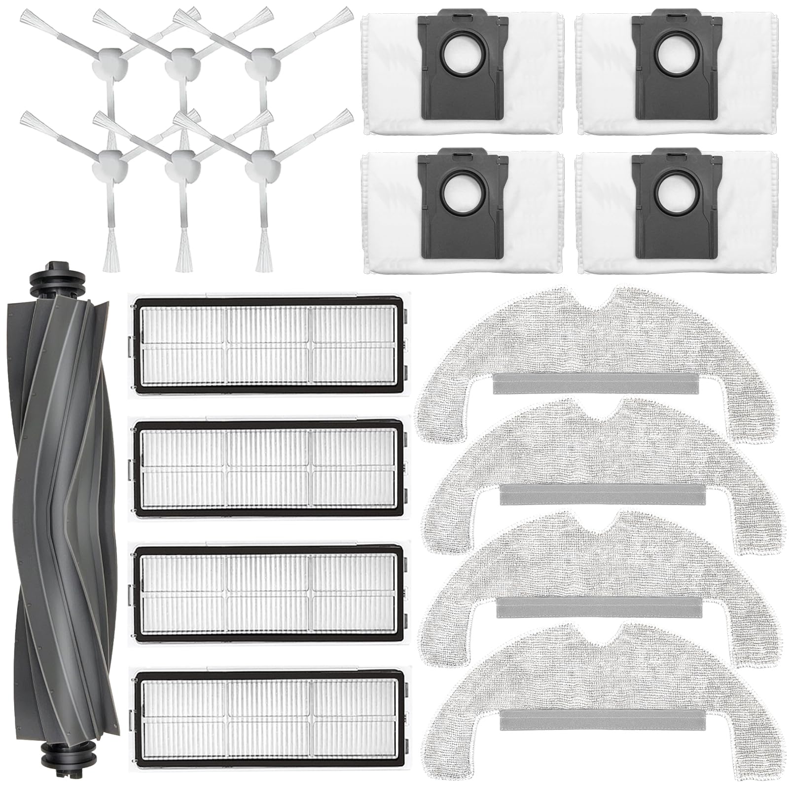 Kit Accessori di Ricambi per Dreame D10 Plus Gen 2 Robot Aspirapolvere, 1 Spazzola Principale, 6 Spazzole Laterali, 4 Filtro Hepa, 4 Panni Mop, 4 Sacchetti