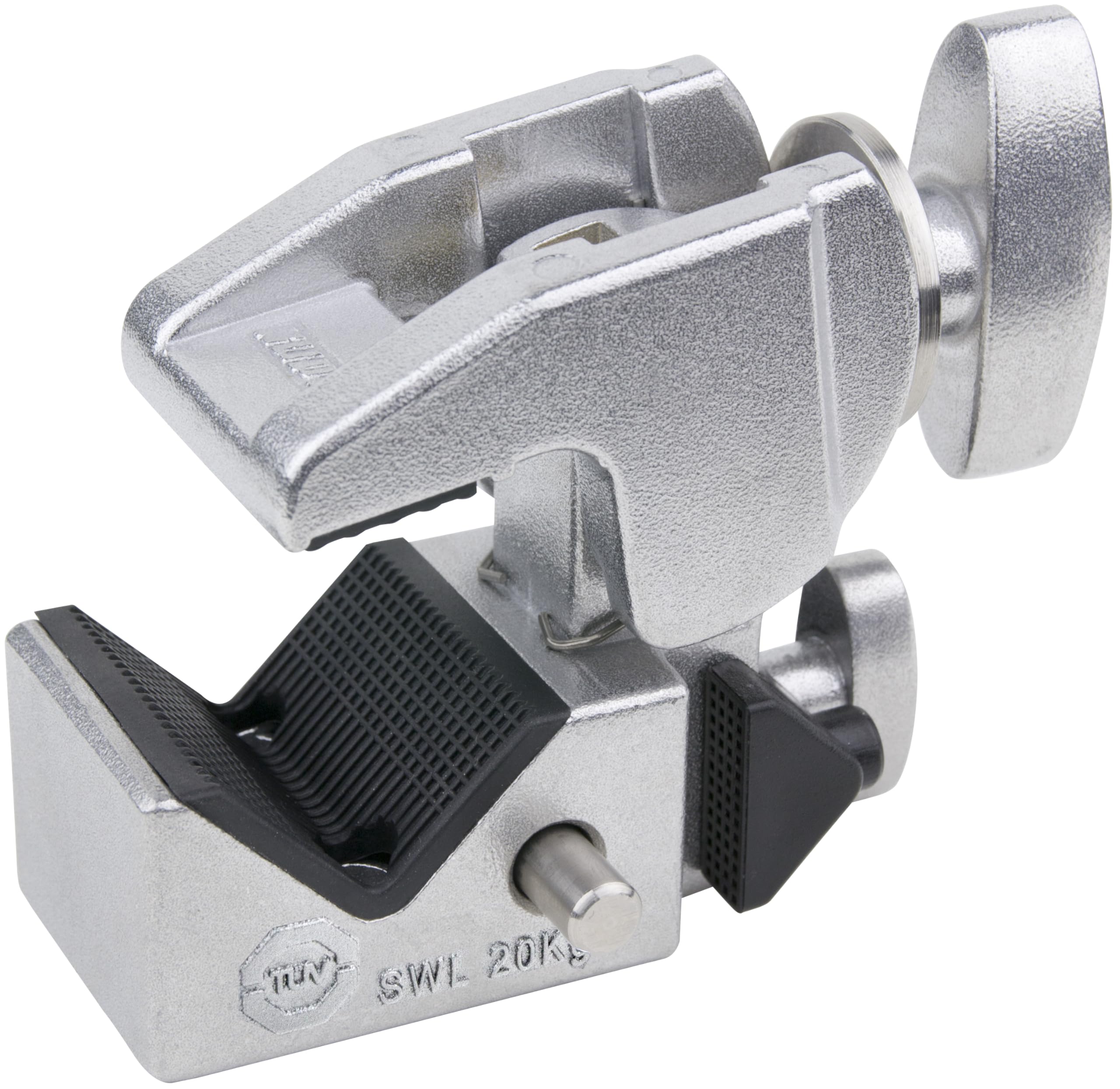 Convi Clamp, Heavy Duty Alloy Grip Clamp with 5/8" Hexagonal Receiver, Spring Lock Safety, and High Load Capacity for Mounting Lights, Cameras, and Accessories - Silver (KG701212)
