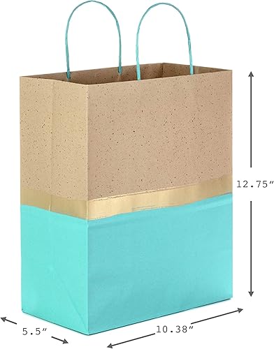 Miniatura 3 de Hallmark Bolsas de regalo de papel grandes de 13 pulgadas (paquete de 6, turquesa y kraft) para cumpleaños, Pascua, bodas, día de la madre, baby