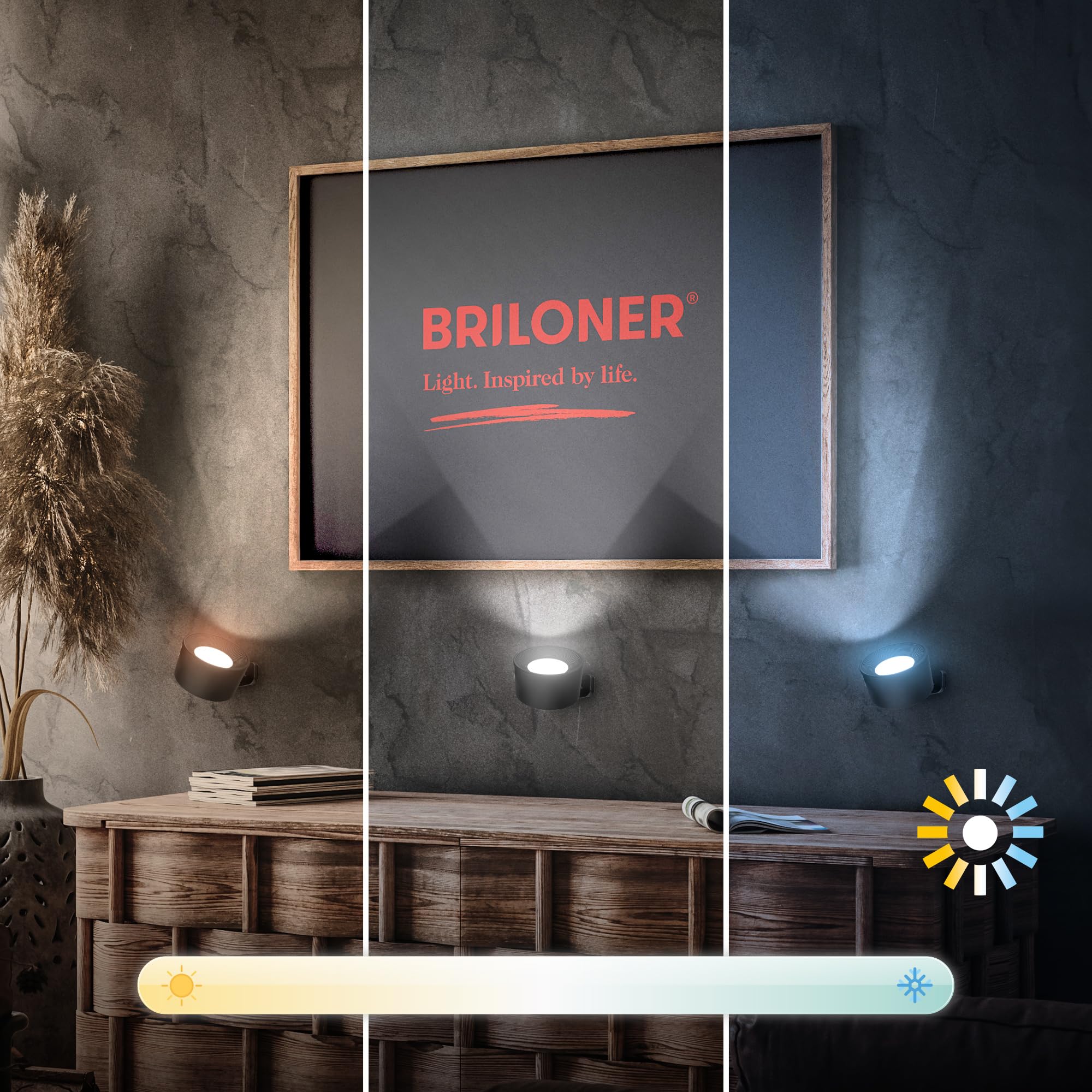 BRILONER, Wall Light, Cordless Stick On Bedside Lamp, Rechargeable, Portable Night Light, 360° Adjustable Spotlight, Dimmable - Image 3
