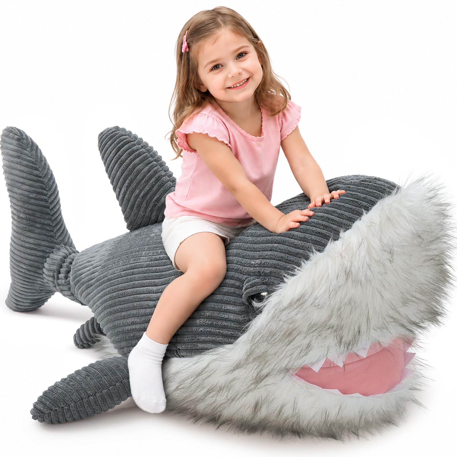 MorisMos Great White Shark Stuffed Animal Plush Pillow, 47" Giant Mako Shark Toy for Kids, Adults,4ft Large Ocean Animal Gift for Marine Creature Lovers, Sea Life Decoration for Room, CE/CPC Certified