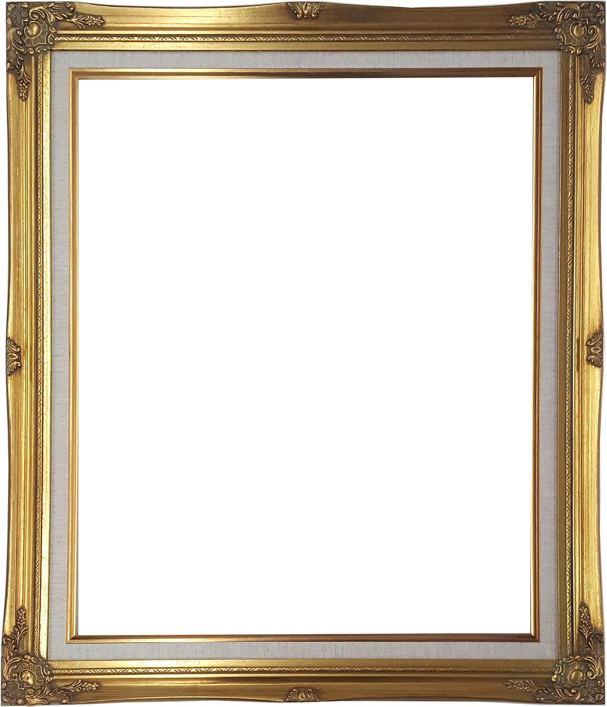 GOMYHOM Ornate Baroque Gold Painted Wooden Frame with Cream Linen Liner Shabby Chic Picture Frame (20x24 w/Glass+Back)
