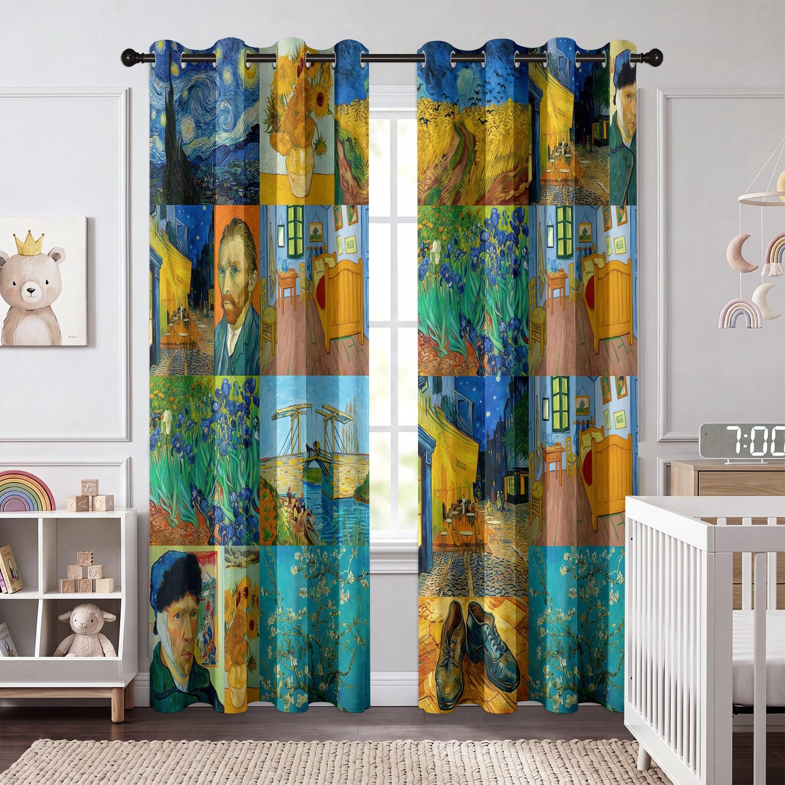Vintage Ölgemälde Vorhänge Verdunkelungsvorhang H245 x B100 cm 2er Set