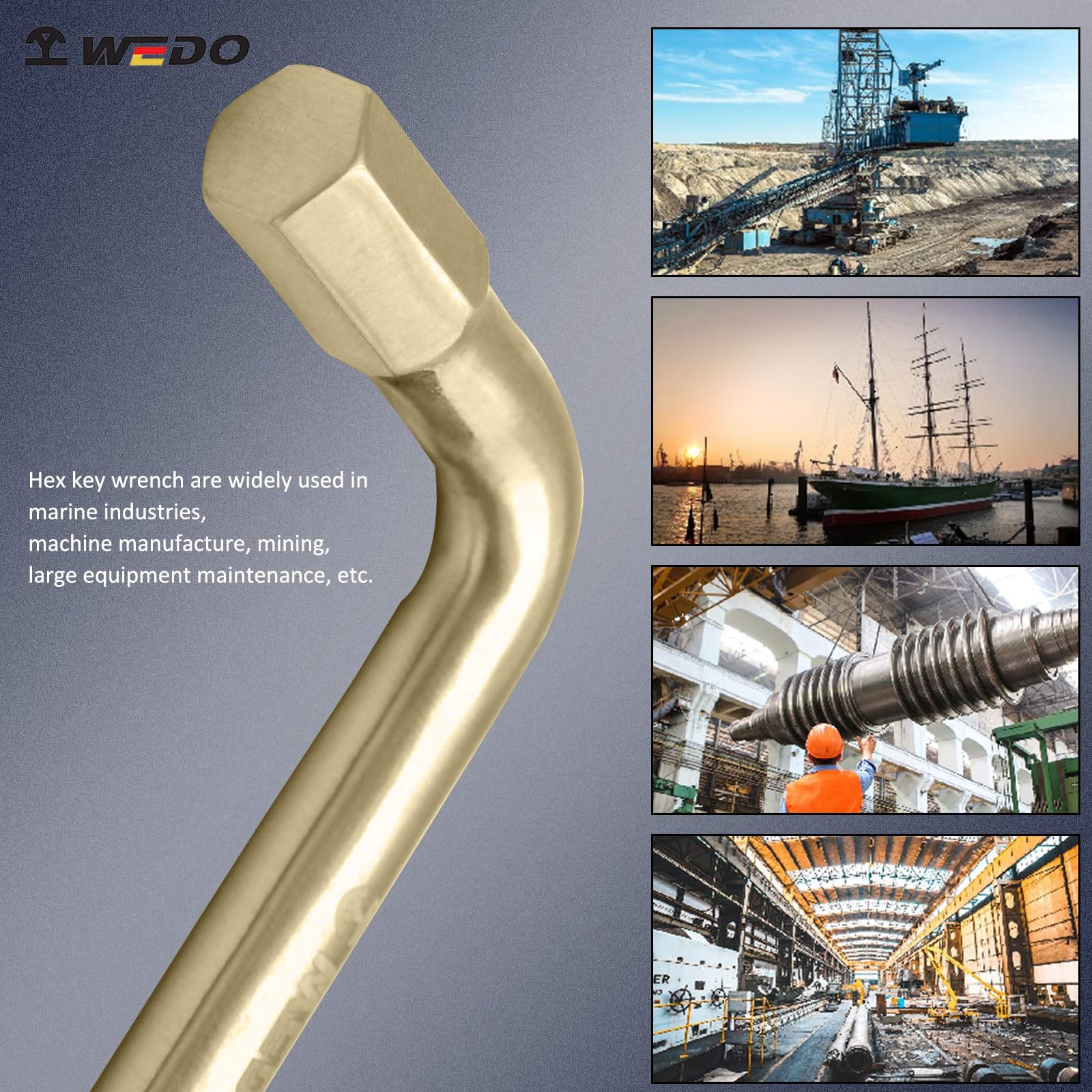 WEDO Llave hexagonal sin chispas, llave de seguridad sin chispas, bronce de aluminio, estándar DIN, certificado BAM y FM de 0.5 pulgadas, 13 mm de ancho