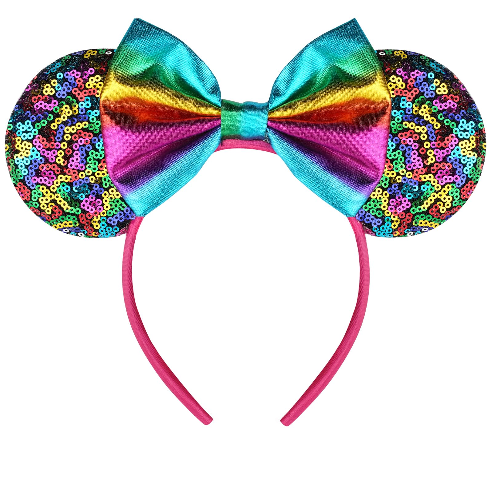 FANYITY Mouse Ears, Sequin Mouse Ears Headband for Boys Girls Women (rainbow ear)