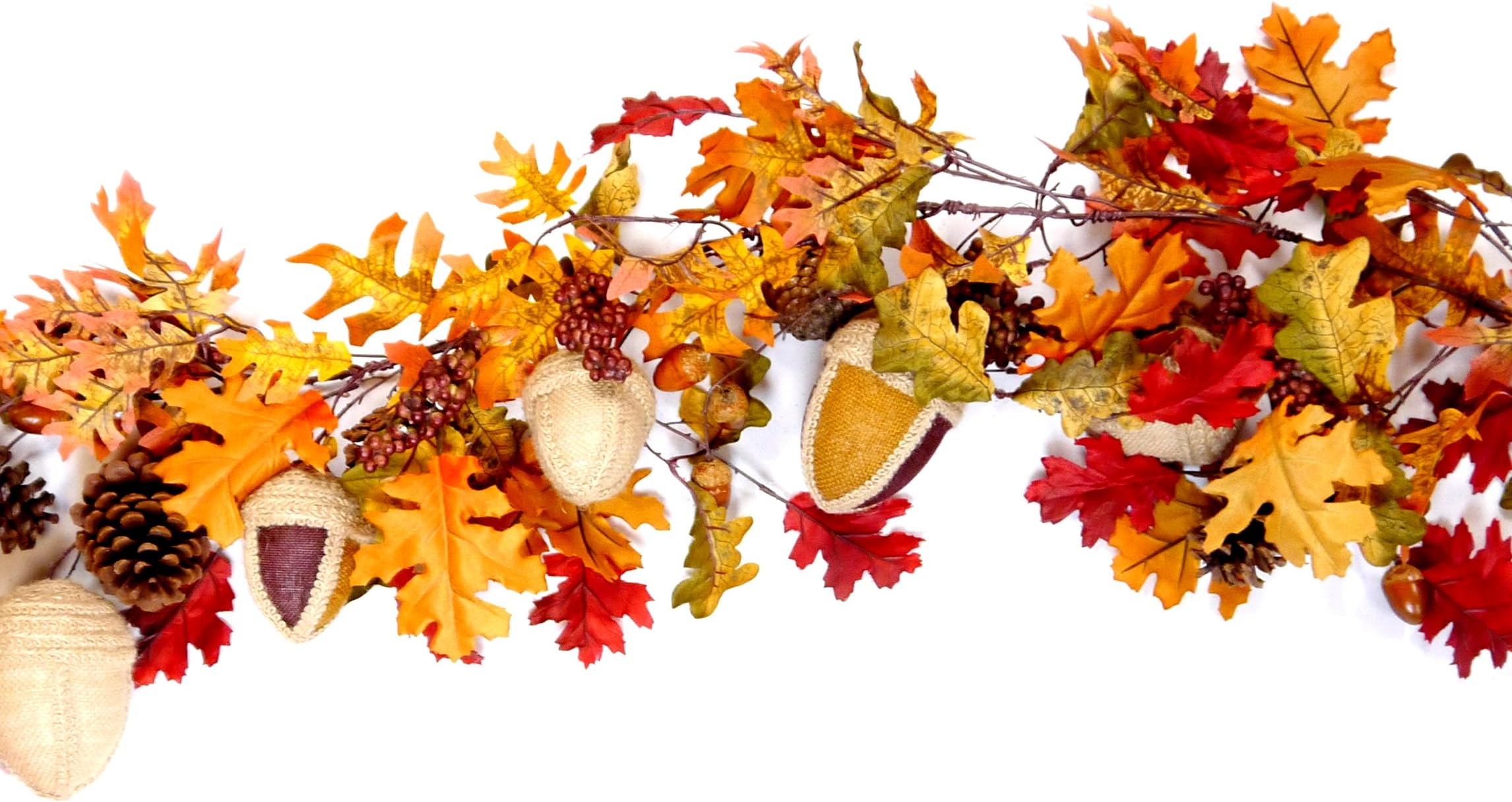 CraftMore Fall Leaf Garland with Fabric Acorns
