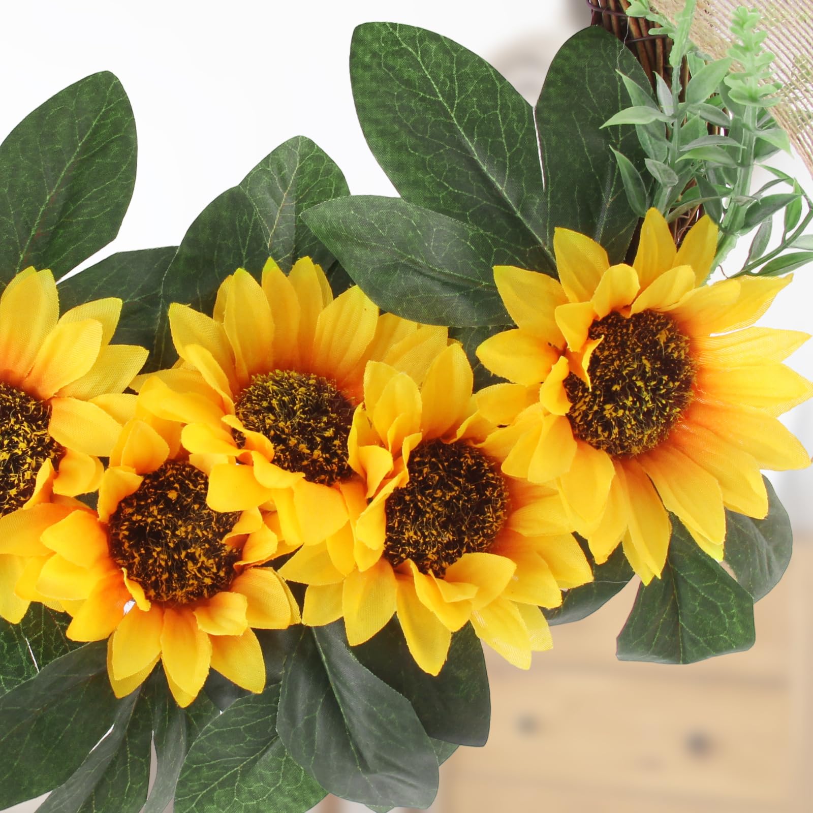 Couronne Porte Tournesol 26cm Avec 2 Crochets - Guirlande Fleurs Artificielles Printemps