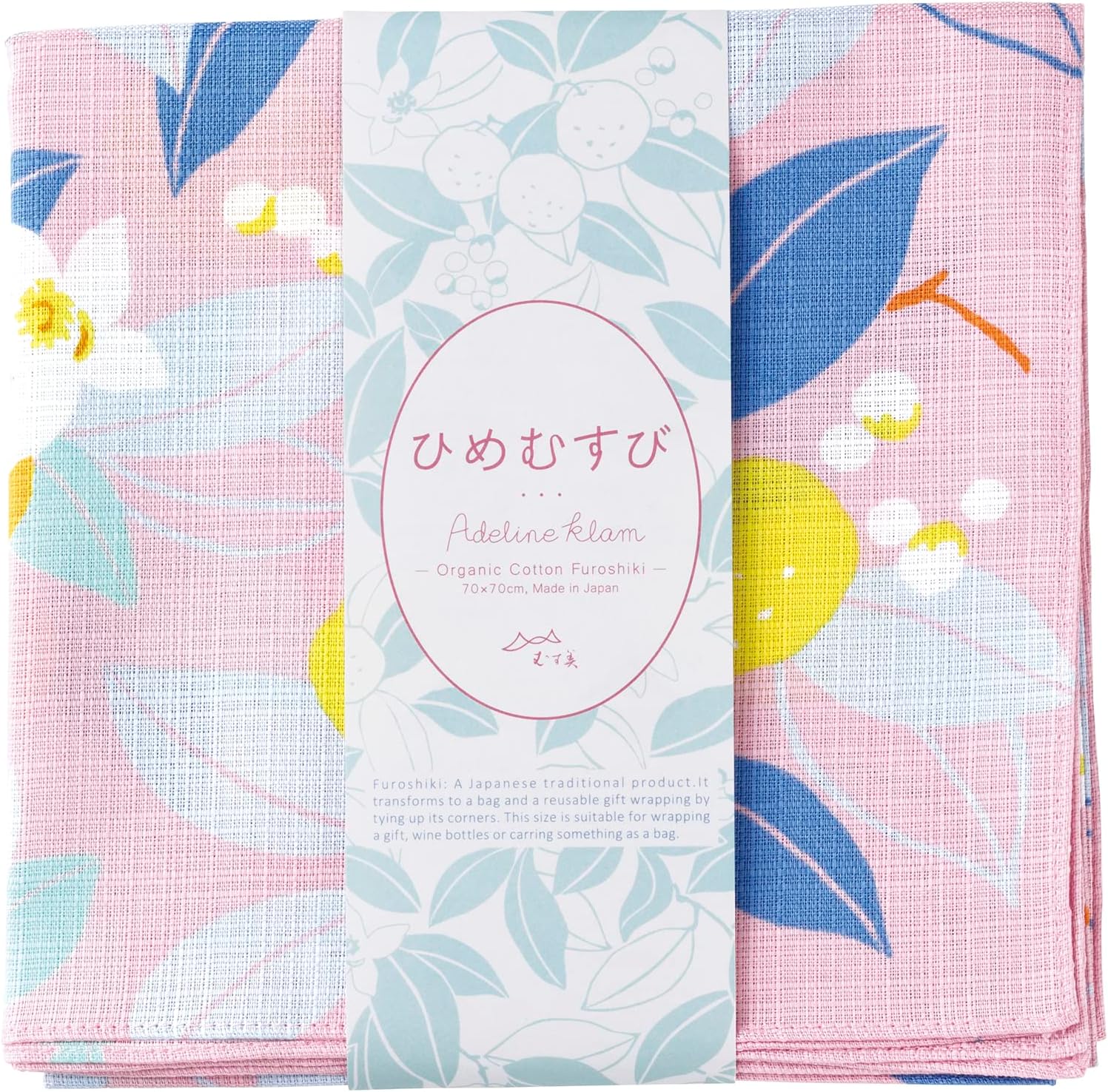 Musumi Bath 70 Himemusubi Adeline Klam Citrus, Rose Pink, 27.6 inches (70 cm), Organic Cotton