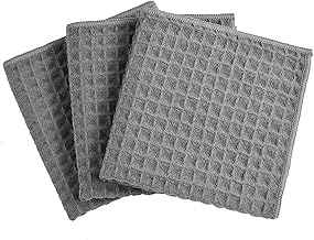 Microfiber Cleaning Cloths, Strong Water Absorption, Quick Drying, Dust Cloths, Dishes, Windows, Mirrors, Kitchen Towels, Counter Cleaning Cloth, Cleaning Supplies, Waffle Style. (3 Medium-Tone Gray)