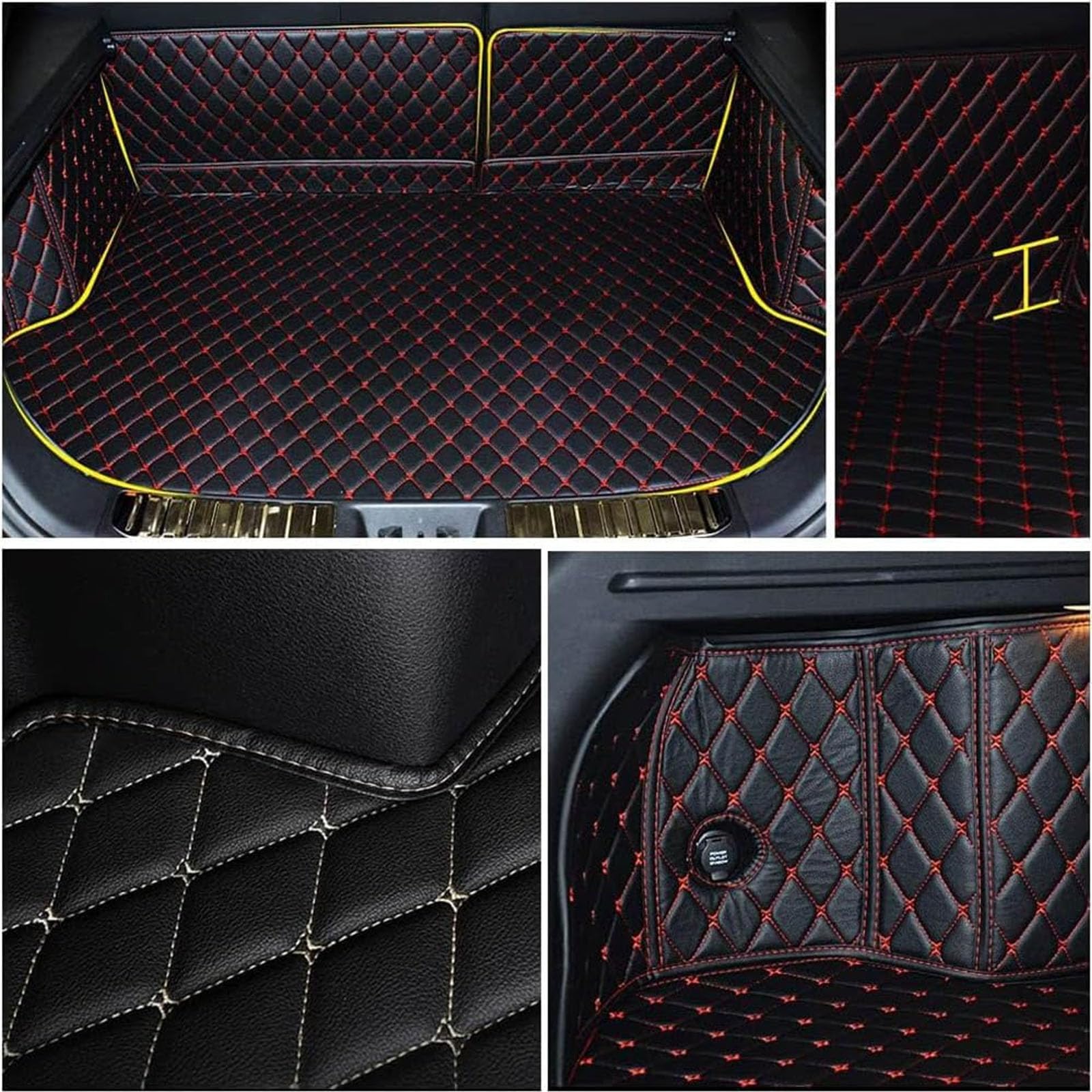 Autokofferbakbekleding, voor Peugeot 3008 2016-2024 leren kofferbakbekleding, antislipmat voor kofferbakbescherming, krasbestendige mat,A/Black red
