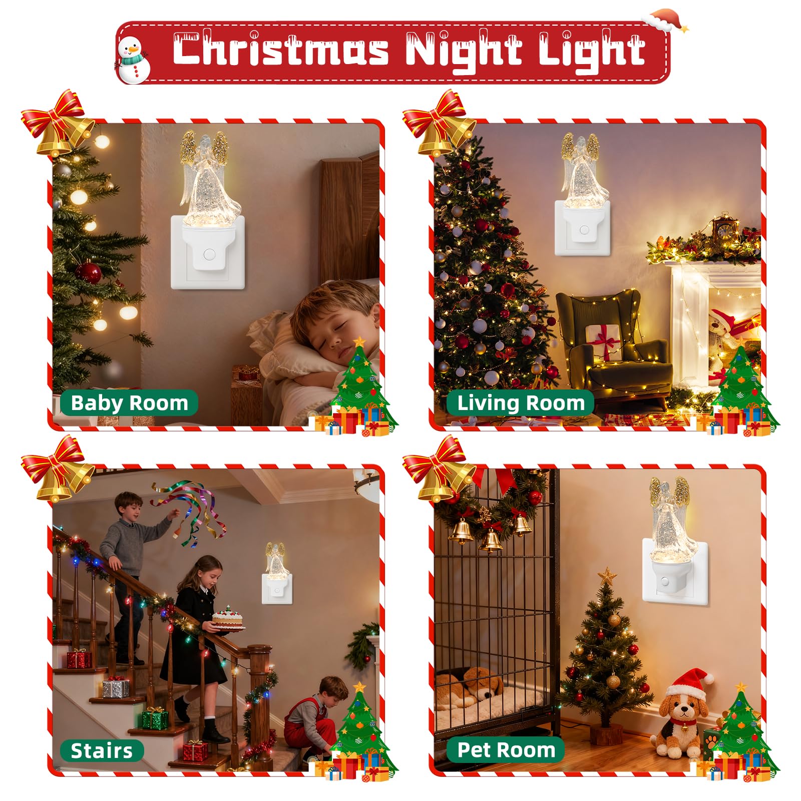 Yuxelulmai Christmas Angel Night Light Plug into Wall Swirling Glitter USB Portable Christmas Decorative Night Light Decoration for — view 7