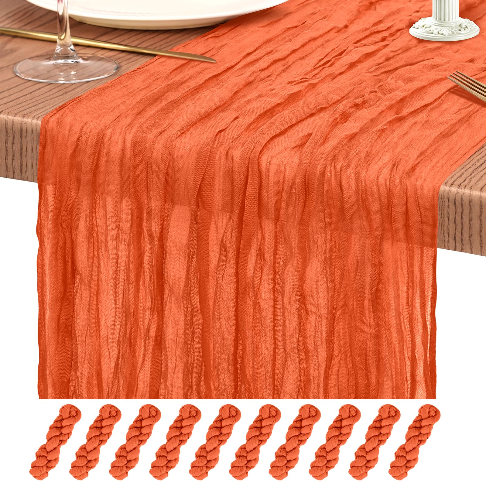 Photo 1 of 2 Pack Cheesecloth Table Runner 10FT Orange Table Runner Boho Gauze Cheese Cloth Table Runners Long Rustic Sheer Table Decorations for Wedding Party Baby Bridal Shower Birthday Holiday Home