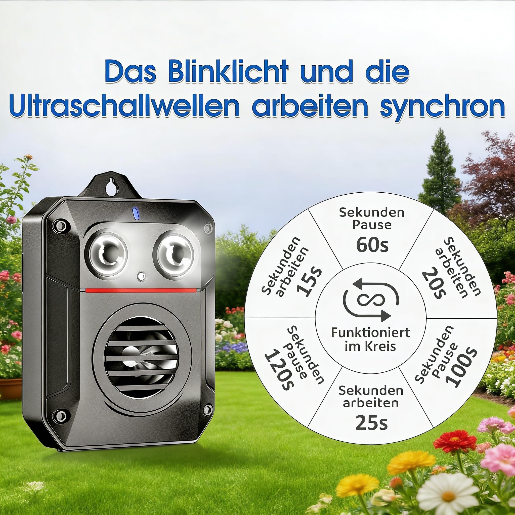 MEKEET Marderschreck Auto, Marderabwehr, Ultraschall Marderschreck mit Variabler Frequenz, mit Bewegungssensor & Blitzlicht für Haus, Scheune, Dachboden & Garage