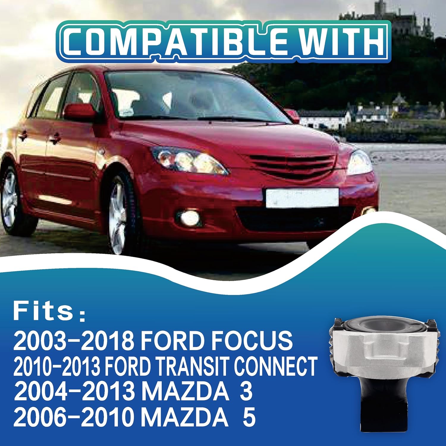 engine motor mount compatible with 2005-2018 focus 2.0l & 2003-2007 focus 2.3l & 2010-2012 transit connect 2.0l, 2004-2013 mazda 3 2.0/2.3l & 2009-2013 mazda 3 2.5l, oe a5312 2004-2010 focus transit connect 2.0l 2.3l