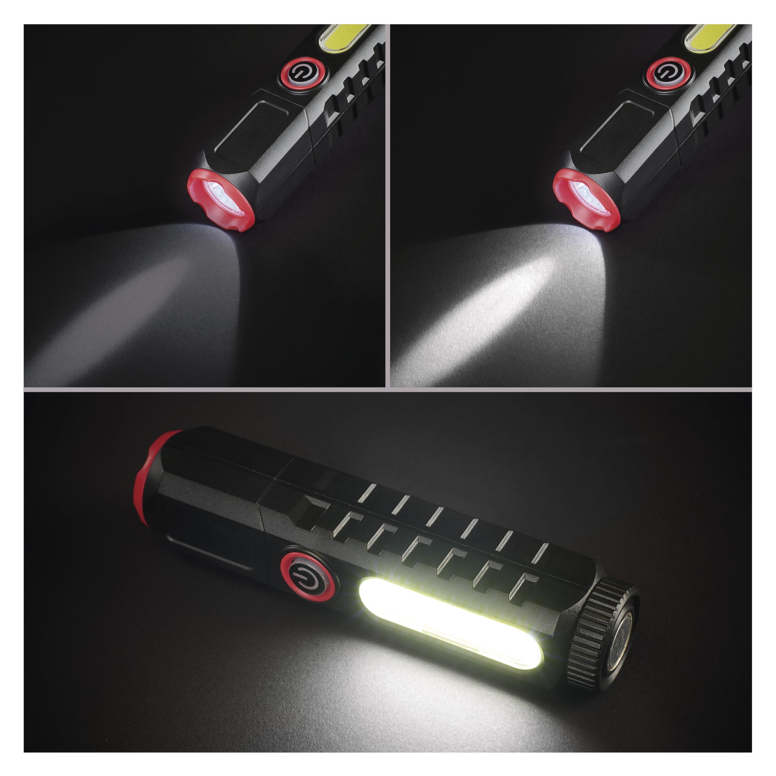 EMOS Latarka LED z magnesem i klipsem, 10 sztuk – 2 źródła światła – strumień świetlny 120 lm, zasięg świecenia 130 m – akumulator litowo-jonowy 400 mAh – zastosowanie 1,5 h – w zestawie kabel do