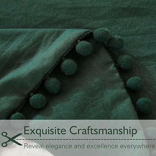 Miniatura 3 de Andency Funda de edredón verde esmeralda tamaño Queen (90 x 90 pulgadas), 3 piezas (1 funda de edredón verde oscuro con flecos de pompones, 2 fundas