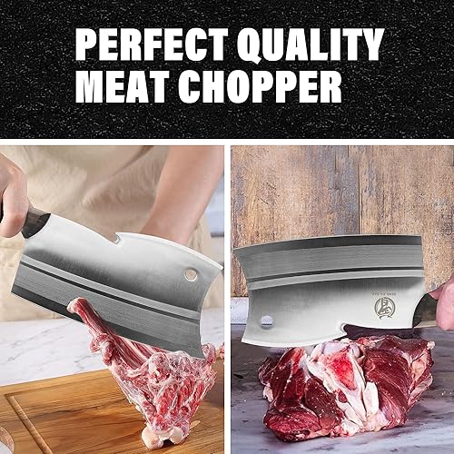 Miniatura 6 de ZENG JIA DAO Cuchillo de carnicero de doble filo, cuchillo de carnicero multiusos para cortar carne, cuchillo de chef chino con mango ergonómico de