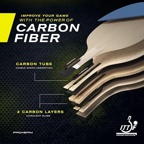 Vista 3 de PRO-SPIN Paletas de ping pong, raquetas de tenis de mesa de nivel profesional con fibra de carbono para un control superior Hoja de 7 capas, goma
