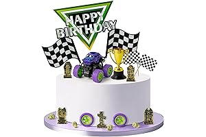 Green and Purple Monster Truck Cake Toppers: 40-Piece Set for Kids' Birthday...