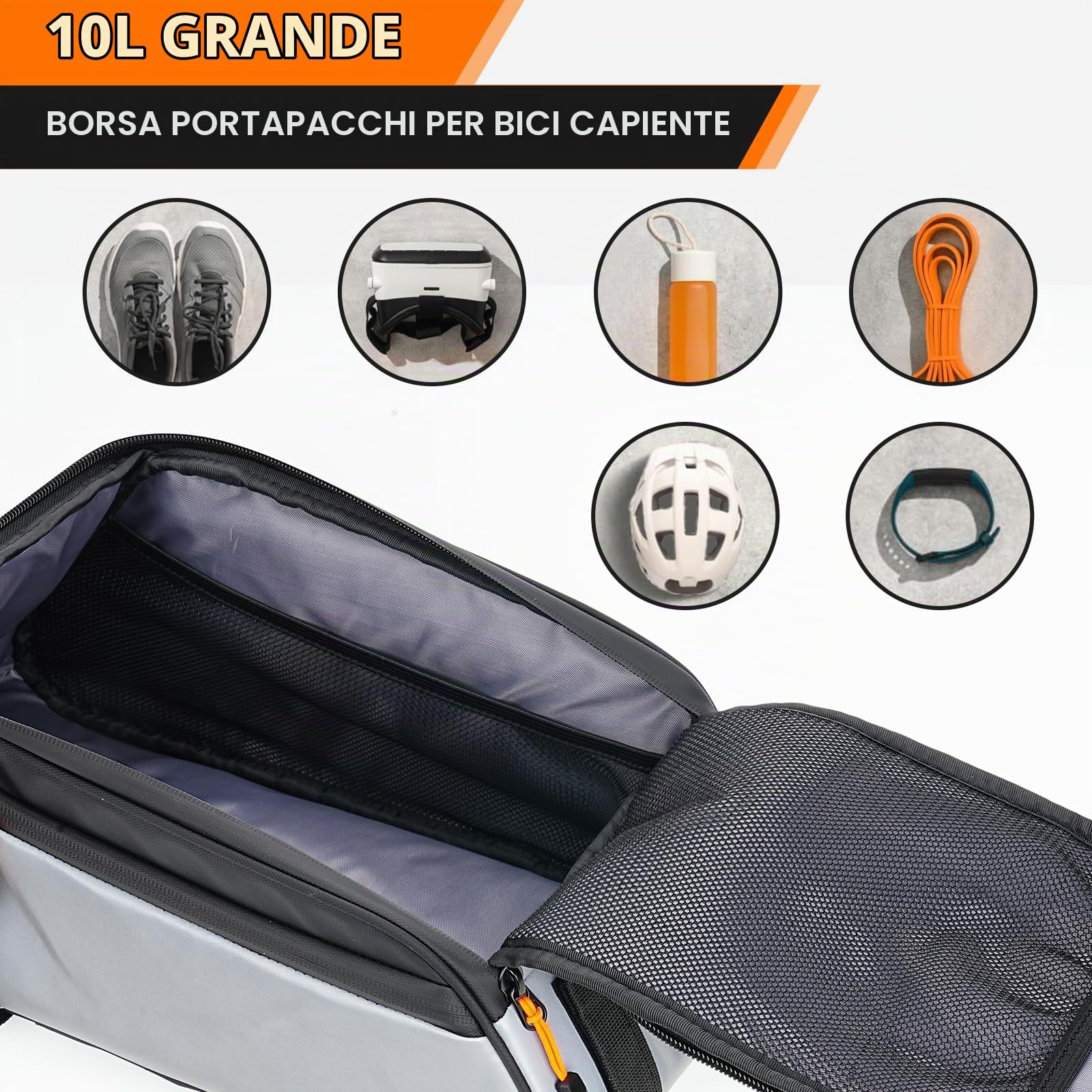 Borsa Laterale per Bici 10L Borse Portapacchi Posteriori per Ciclismo Zaino Borsa Laterale per Biciclette Borsa per Bici Completamente Riflettente Impermeabile Accessori per Biciclette