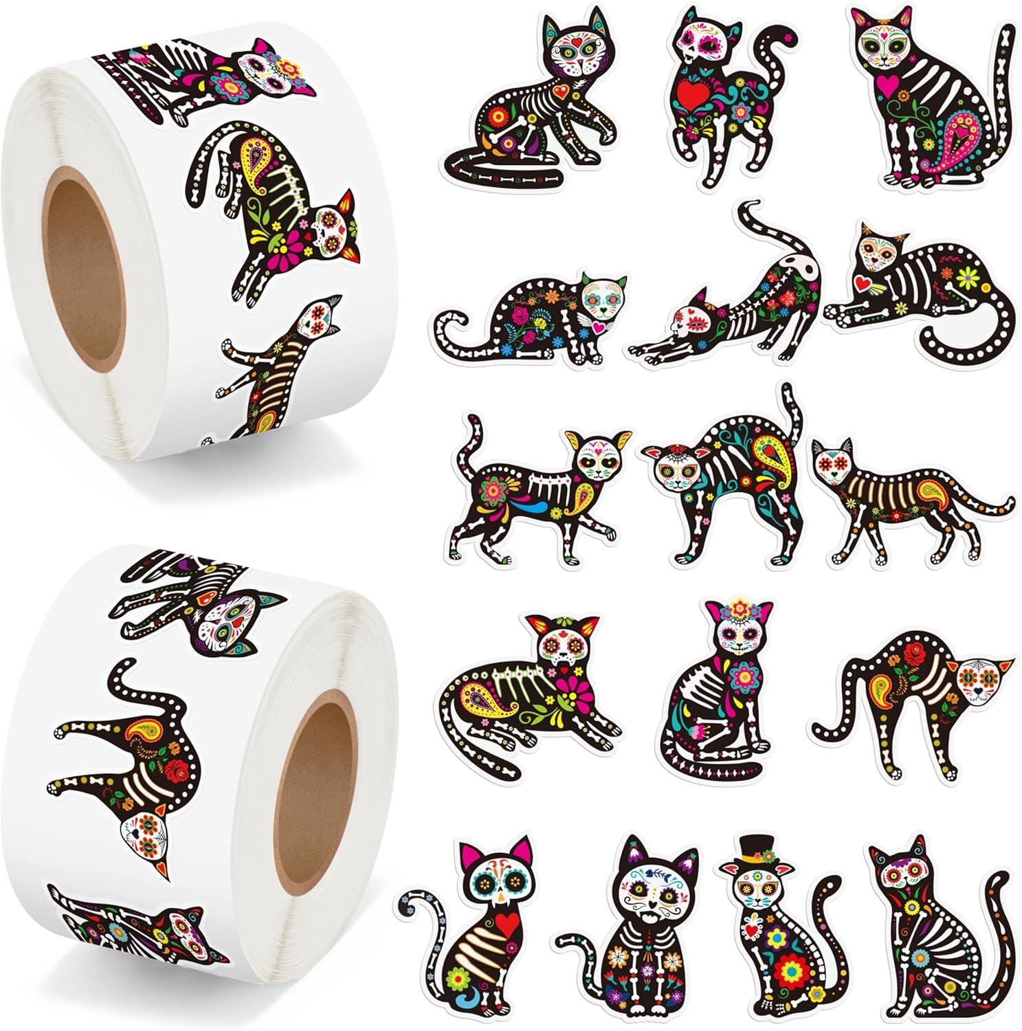 Solvica Red3 500Pcs Halloween Stickers,Day Of The Dead Black Stickers For Kids Halloween Party Bag Fillers,Trick Or Treat Halloween Sweets Activities Reward Stickers For Arts And Crafts Decorations