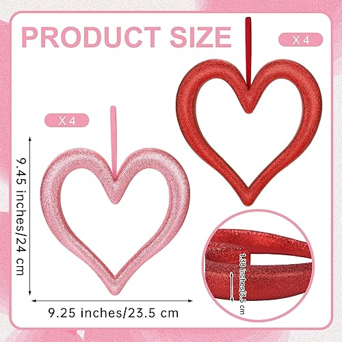 Miniatura 2 de Aneco 8 adornos colgantes de corazón para el día de San Valentín para árbol de 9.45 pulgadas, decoraciones 3D en forma de corazón, corona de