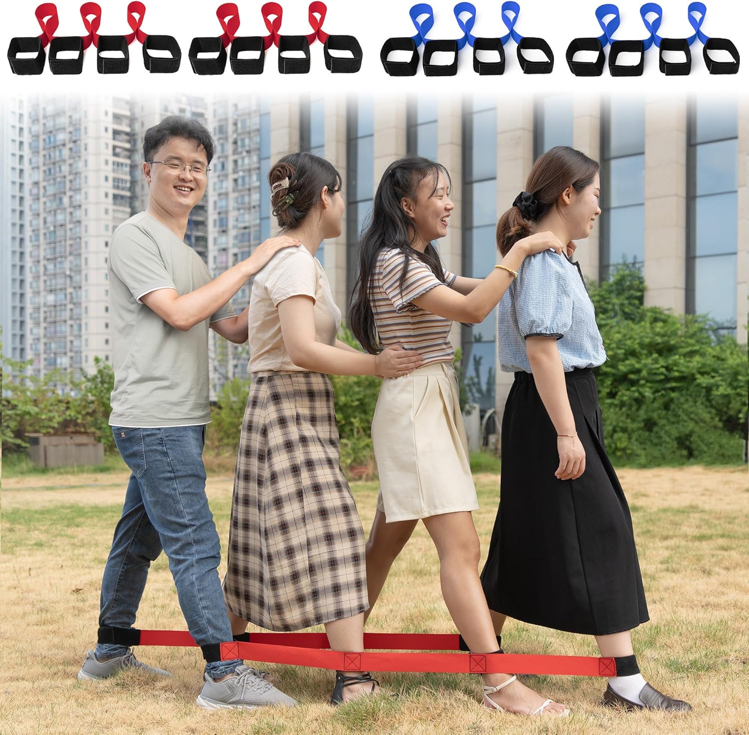 2PK Team Building Games for Work & Field Day Birthday Party, Outdoor Activities, Backyard Games Party, Relay Races for Family - Adjustable Nylon Cooperative Bands with Carry Bag