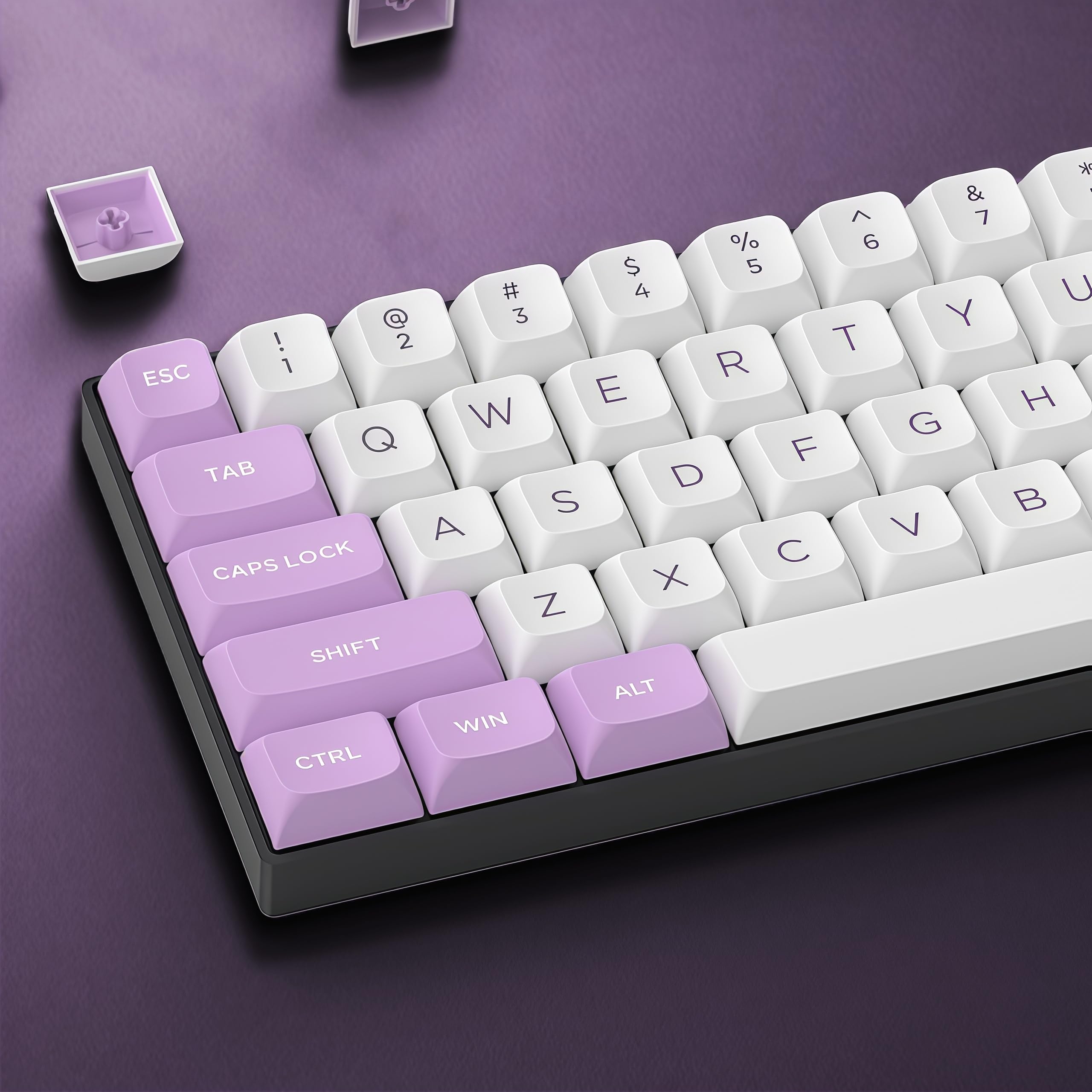dagaladoo PBT Keycaps,White/Purple keycaps 60% 65% 100%, Japanese Style Custom Keycap, ISA Profile Keyboard Key caps for 60% 65% 75% 100% TKL US Layout Mechanical Keyboard（169keys