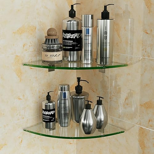 Bakzon Paquete de 2 estantes de ducha esquineros de cristal estantes de pared de ducha para ducha interior organizador de ducha sin taladros con