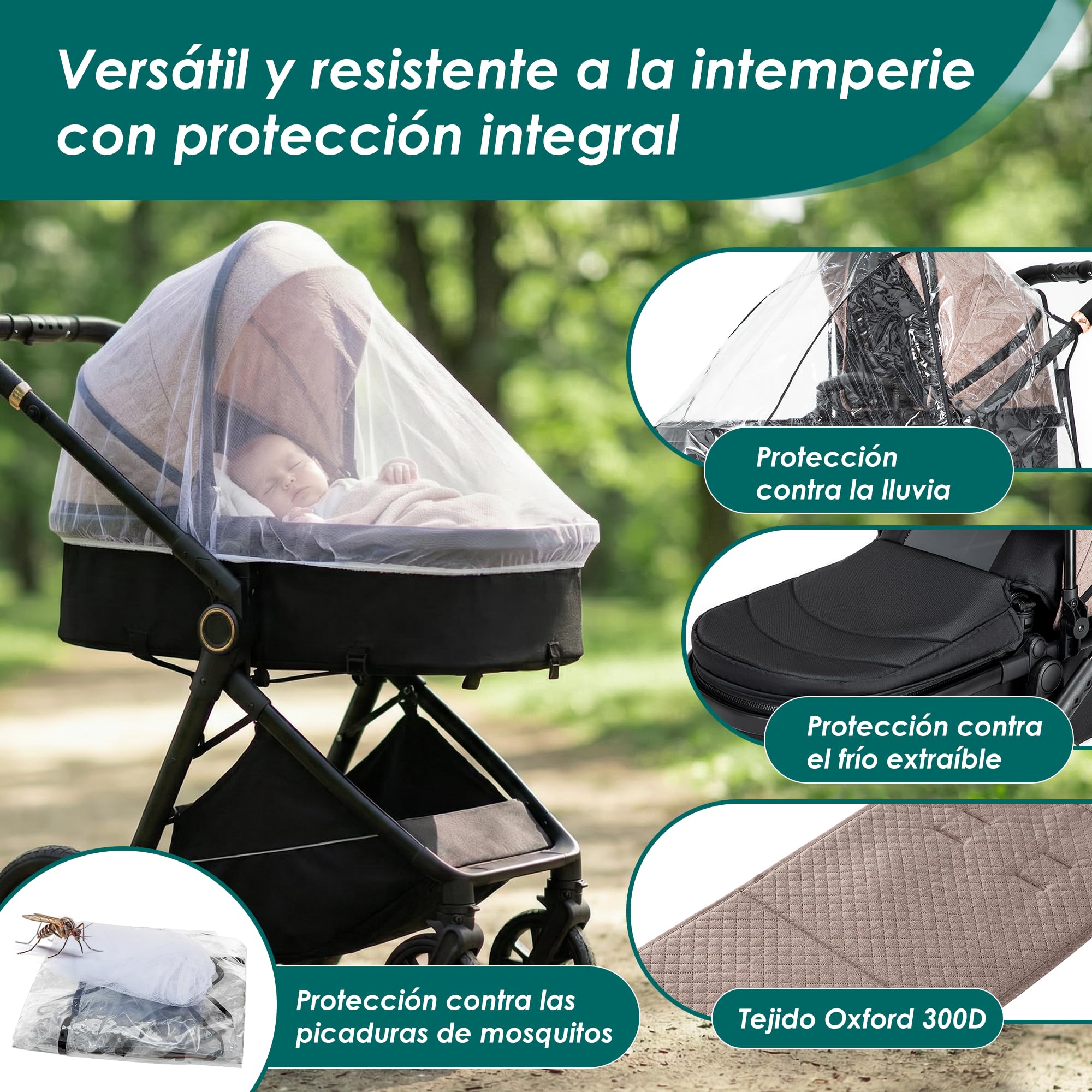 Carrito bebé 3 en 1, 0-3 años, Máx. 22 kg, Cochecito para Bebé 3 Piezas con Estructura Metálica Ligera, Compacto y Reclinable Silla de Paseo, con i-Size Silla Coche Bebe, Beige