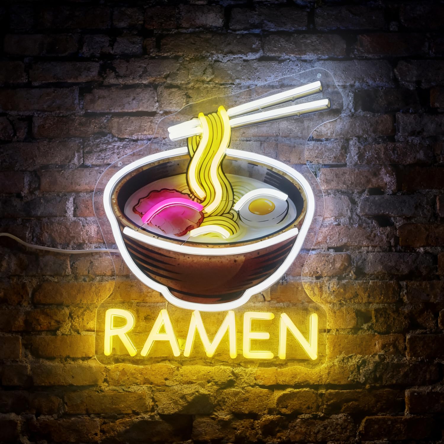 Japanese Ramen Neon Sign LED Noodles Light Up Signs for Japan Restaurant Food Bar Shop Kitchen Bedroom Wall Decor, USB Power & Dimmable