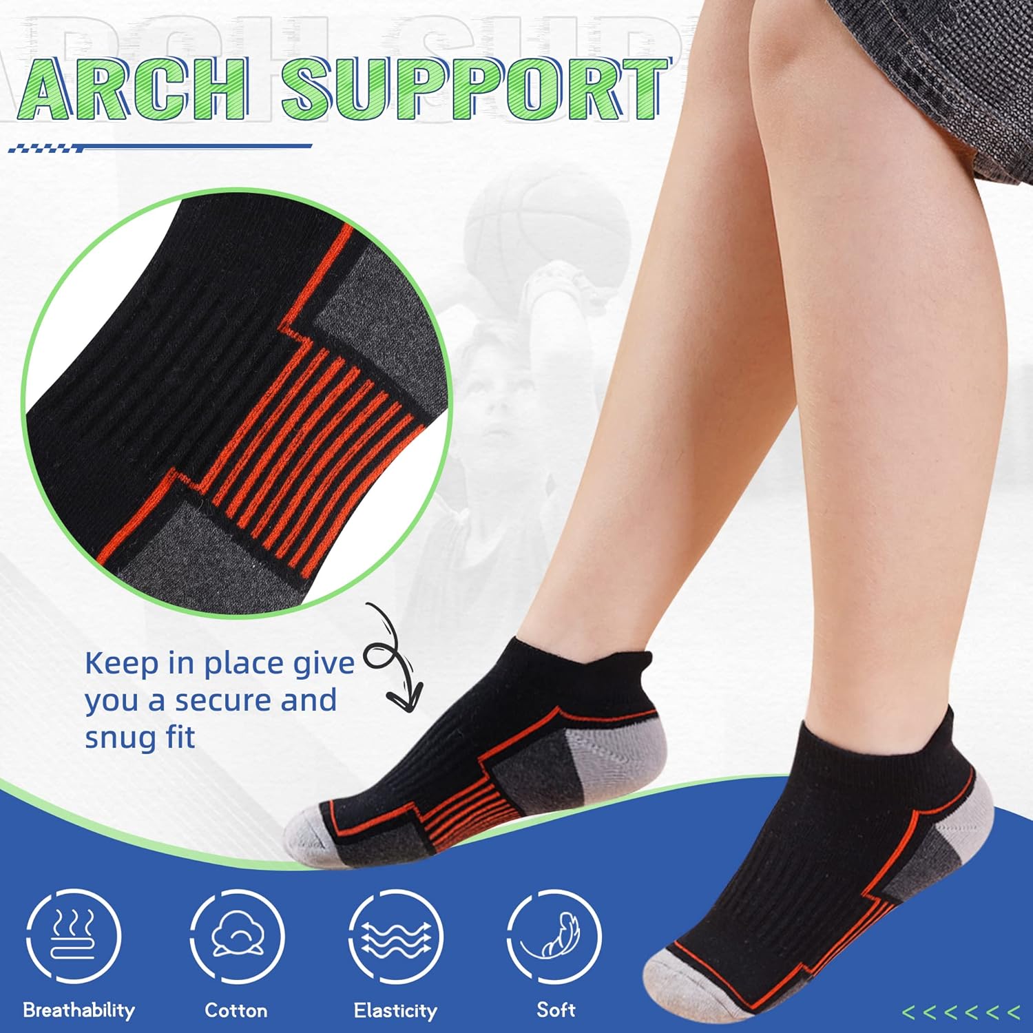 SeeyAN Kids Socks Boys Ankle Athletic Half Cushioned Low Cut Sport Cotton Breathable Socks 6 Pairs - Image 4