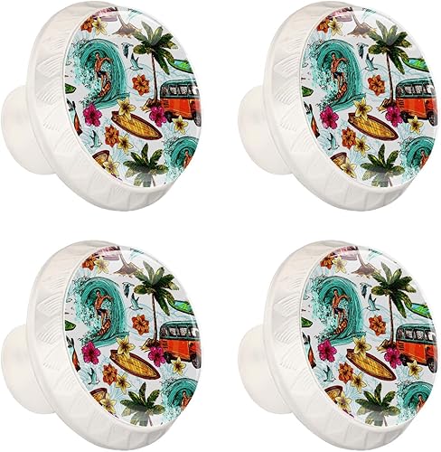 Miniatura 2 de Perillas redondas decorativas para armario de cocina, cajones de armario, cómoda, 4 unidades, patrón de surf