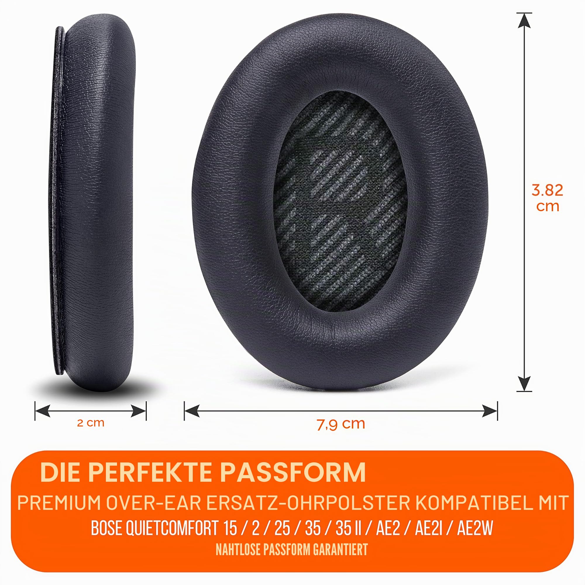 WC Wicked Cushions Ersatzohrpolster Kompatibel mit Bose QuietComfort 35 (QC35) & QuietComfort 35ii (QC35ii) Kopfhörern & mehr - Verbesserter Komfort & Haltbarkeit | Black