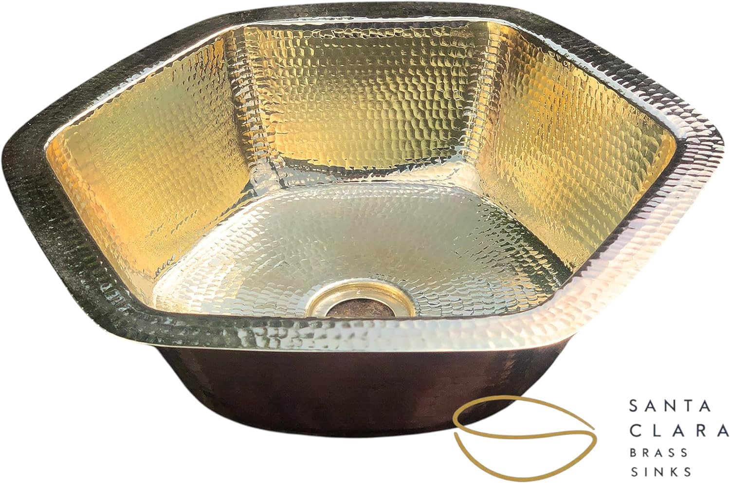 14" Hexagon Brass Bath or bar Sink with Choice of Drain Opening - Artisan Made