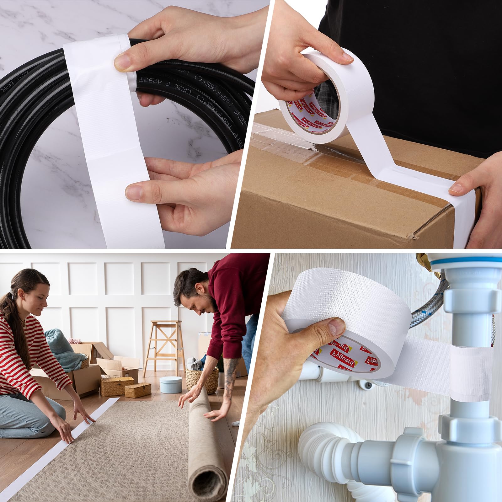 3 rotoli di nastro adesivo bianco, 48 mm x 54 m, 210 μ, impermeabile, nastro di riparazione, universale, per riparazioni interne ed esterne (18 m/rotolo)