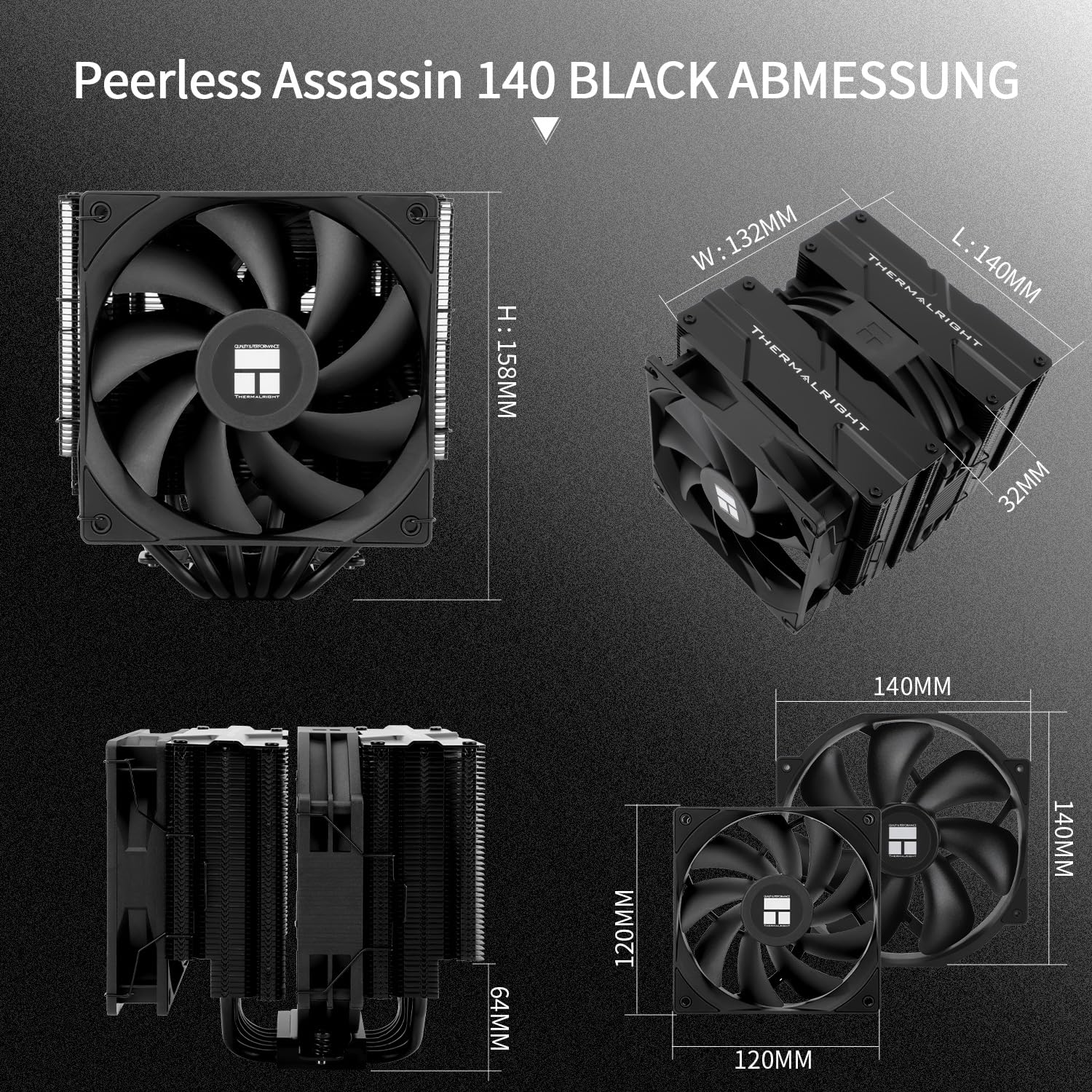 THERMALRIGHT Peerless Assassin 140 Noir Ventilateur de Refroidissement pour CPU, 6 Heatpipes, Double Ventilateur PWM et Double Tours, Refroidissement CPU Haut 158mm avec Couvercle Supérieur pour AM4