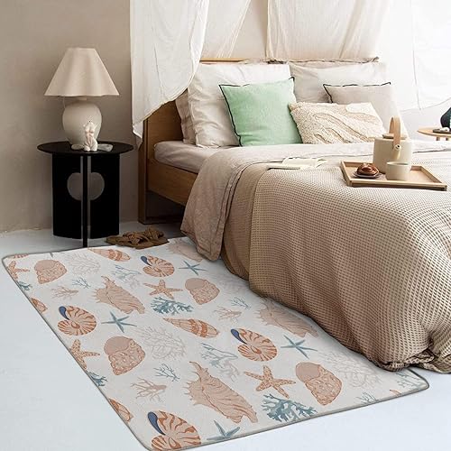 Miniatura 18 de Alfombras lavables para entrada, sala de estar, dormitorio, alfombra temática de playa y decoración del hogar, alfombra de área de conchas marinas