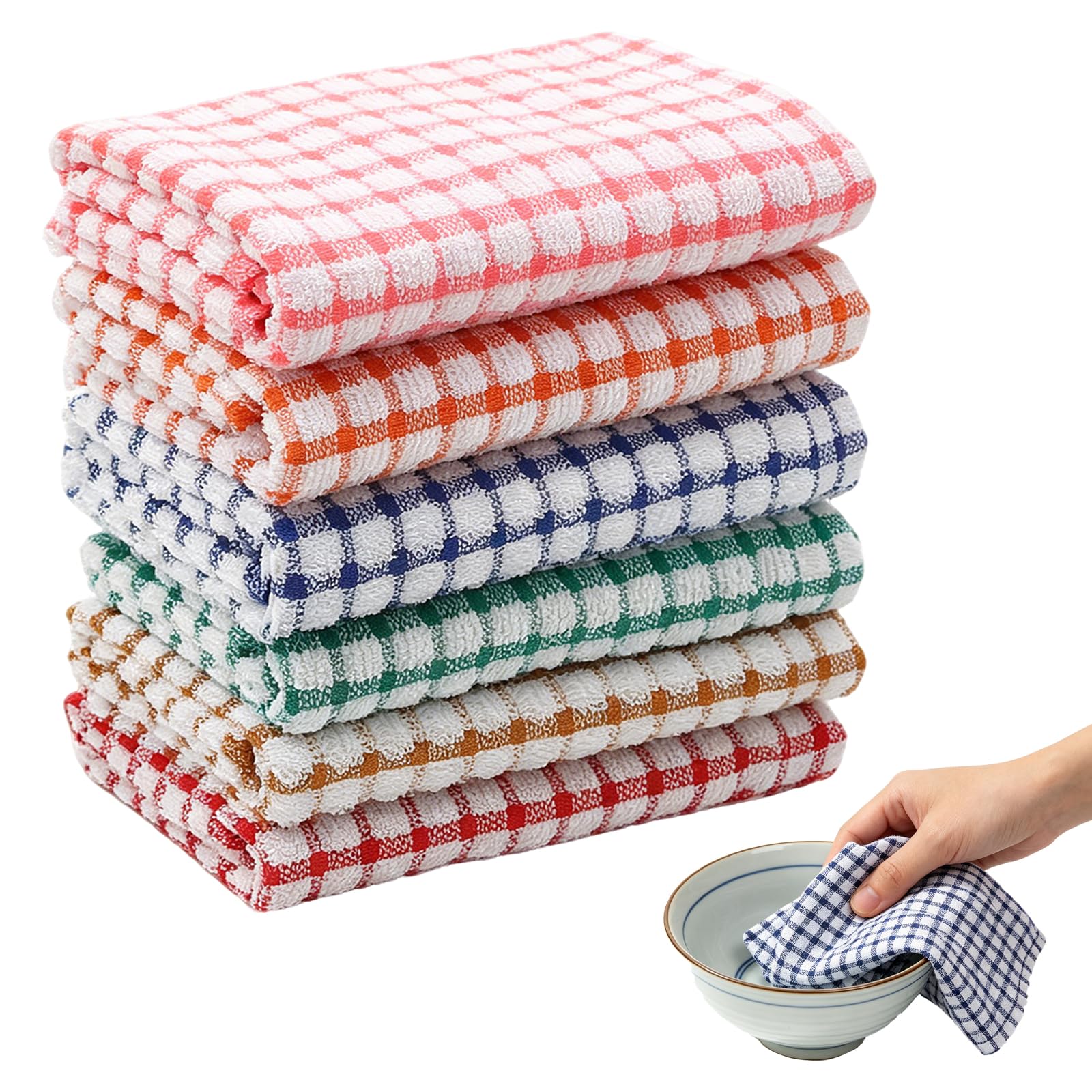 6Pcs Kitchen Terry Tea Towel, 16 Inch x 25 Inch Bulk Cotton Kitchen Towels