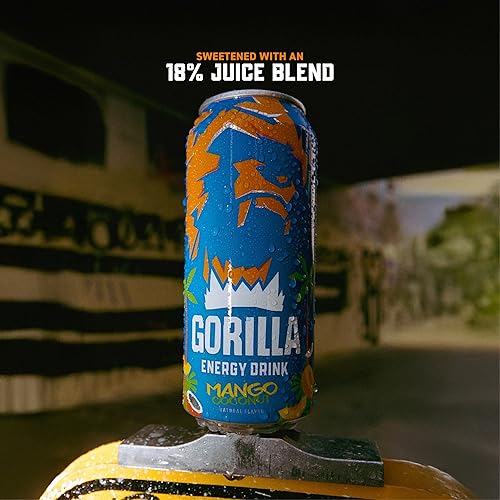 Miniatura 6 de Gorilla Energy Bebida, mango y coco, 200 mg de cafeína natural, jugo de fruta real exprimido y concentrado, L-teanina, taurina, ginseng, acetil
