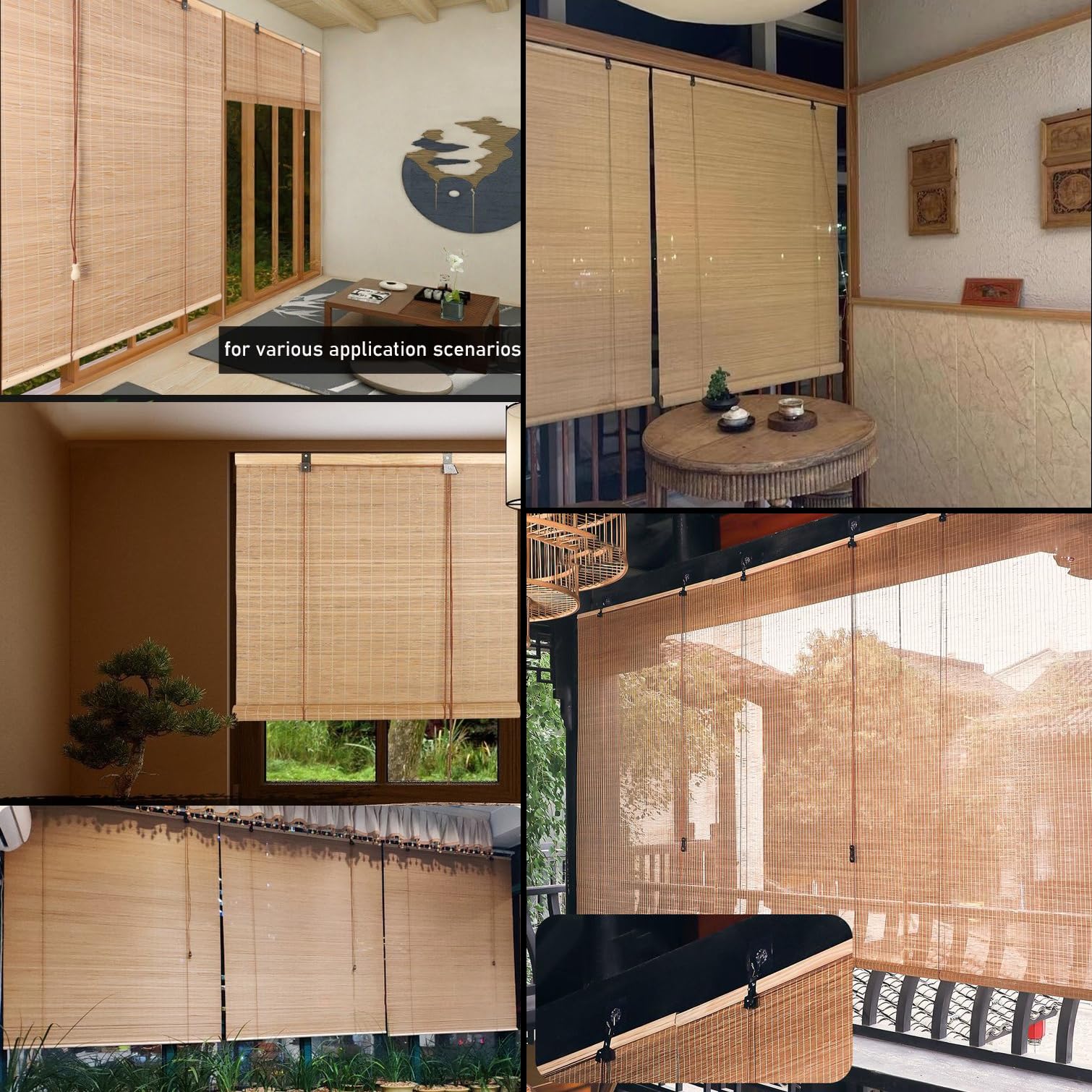 Store Enrouleur Rétro en Bambou,Store Venitien Bois,Rideau Occultant Fenetre,Protection Solaire,Tirage Latéral,pour Intérieur/Extérieur,Personnalisée,Largeur x Hauteur (110cm x 100cm)