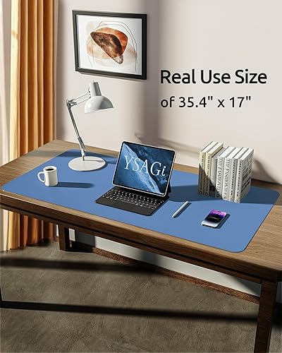 Miniatura 305 de YSAGi Protector de escritorio de cuero, tapete de oficina, alfombrilla grande para mouse, antideslizante, de piel sintética, almohadilla