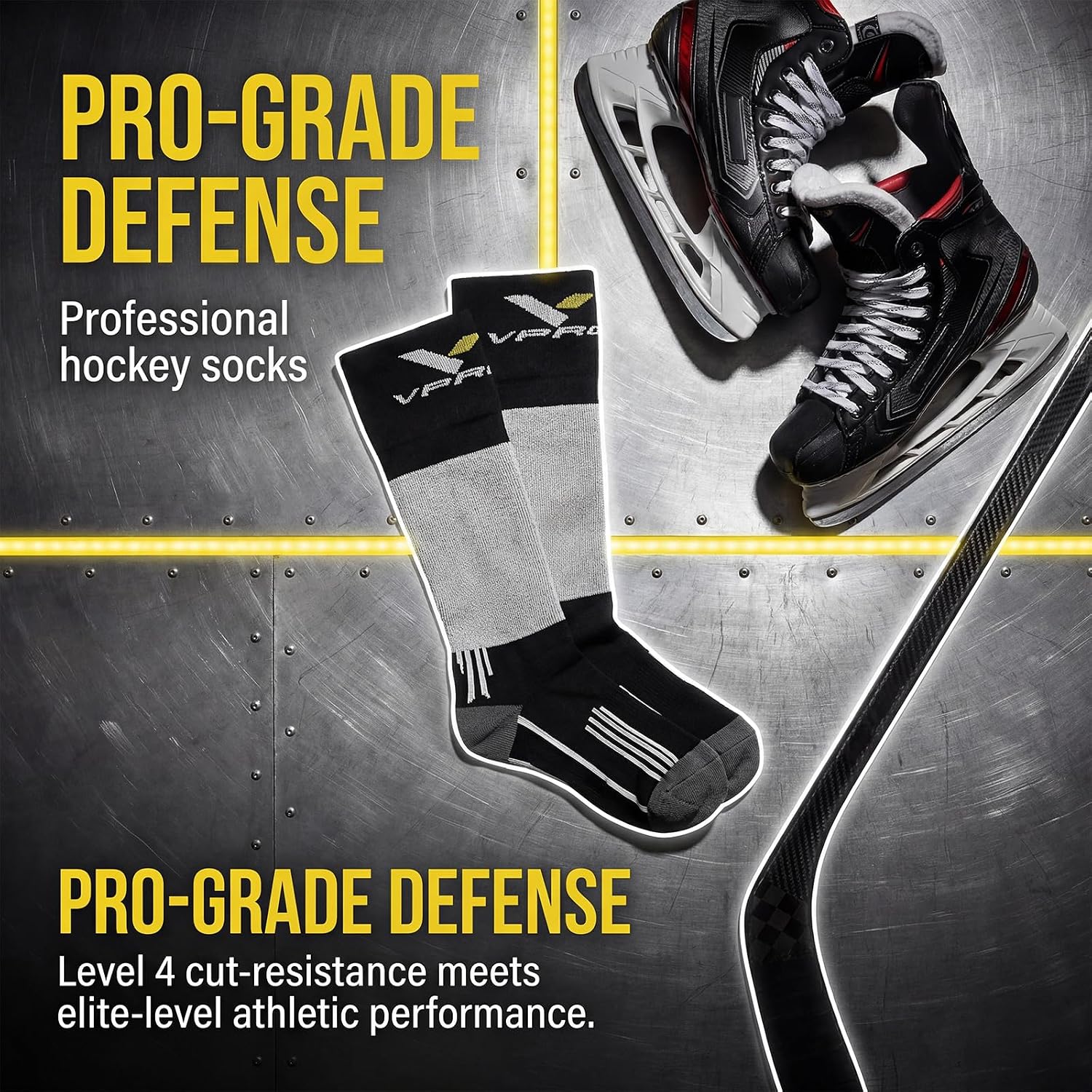 VPRO Cut Resistant Hockey Socks, Performance Protection, Moisture-Wicking