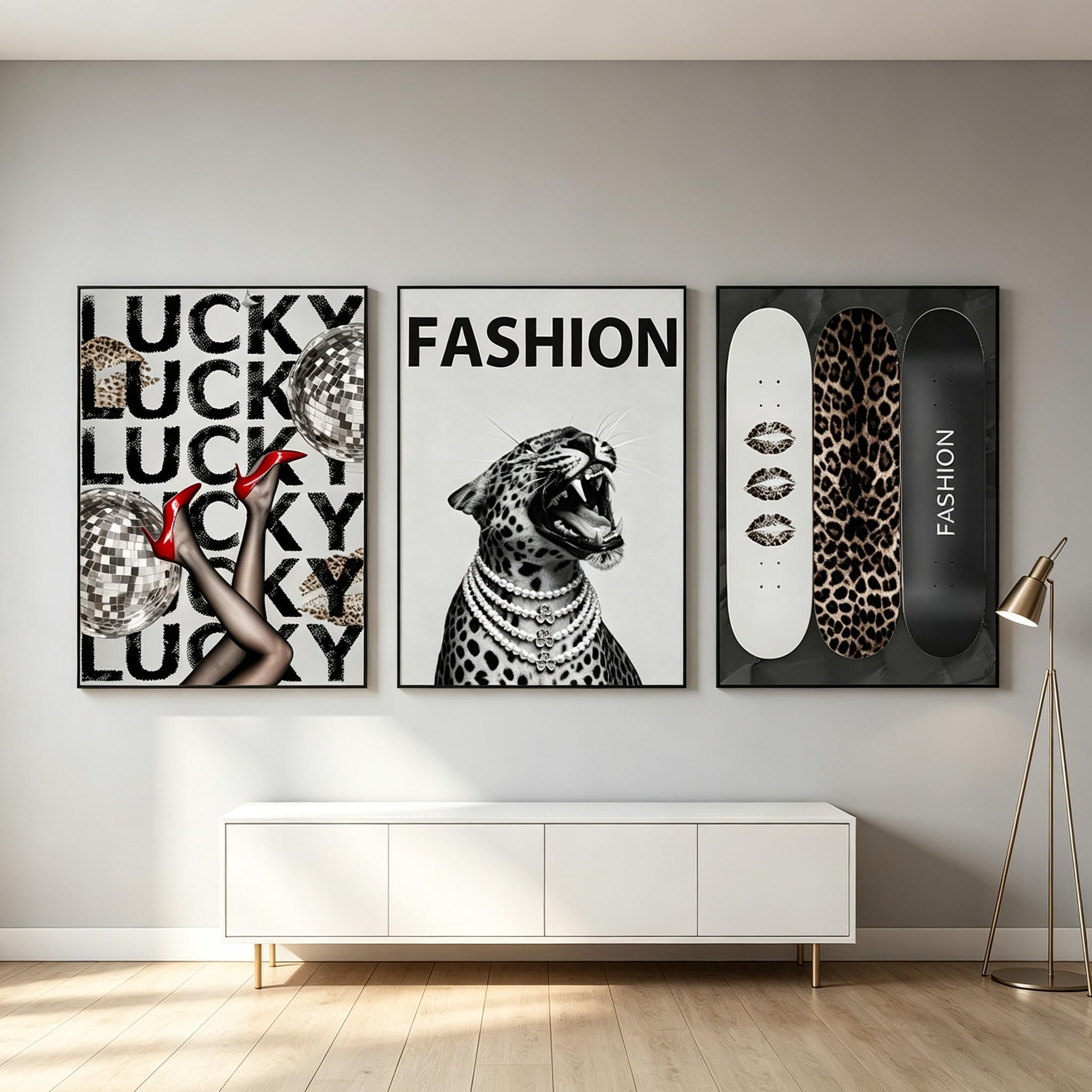 Zbello B Set Of 3 Posters, Leopard-Print High-Heeled Shoes Poster Decoration, Y2k-Style Fashion Collage Wall Art, Trendy Print For The Living Room, Edroom Or Athroom, Unframed (40X50cm,)