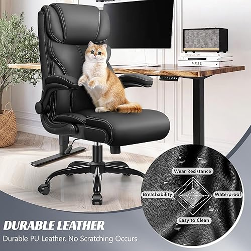 Miniatura 3 de Silla de oficina, ergonómicas grandes y altas sillas de escritorio para computadora, silla ejecutiva de cuero transpirable con reposabrazos