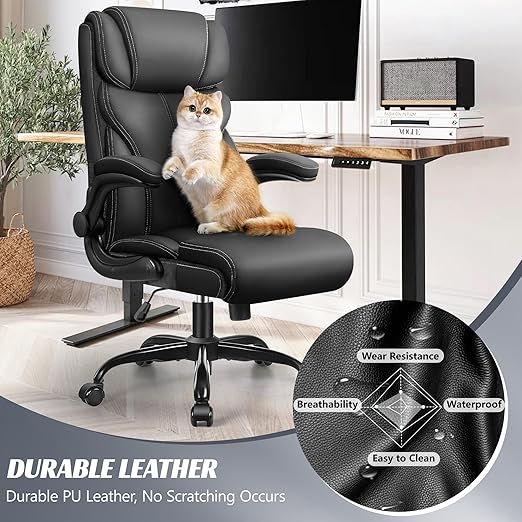 HeroSet Office Chair, Ergonomic Big and Tall Computer Desk Chairs, Executive Breathable Leather Chair with Adjustable High Back Flip-up Armrests, Lumbar Support Swivel PC Chair with Rocking Function thumbnail 3